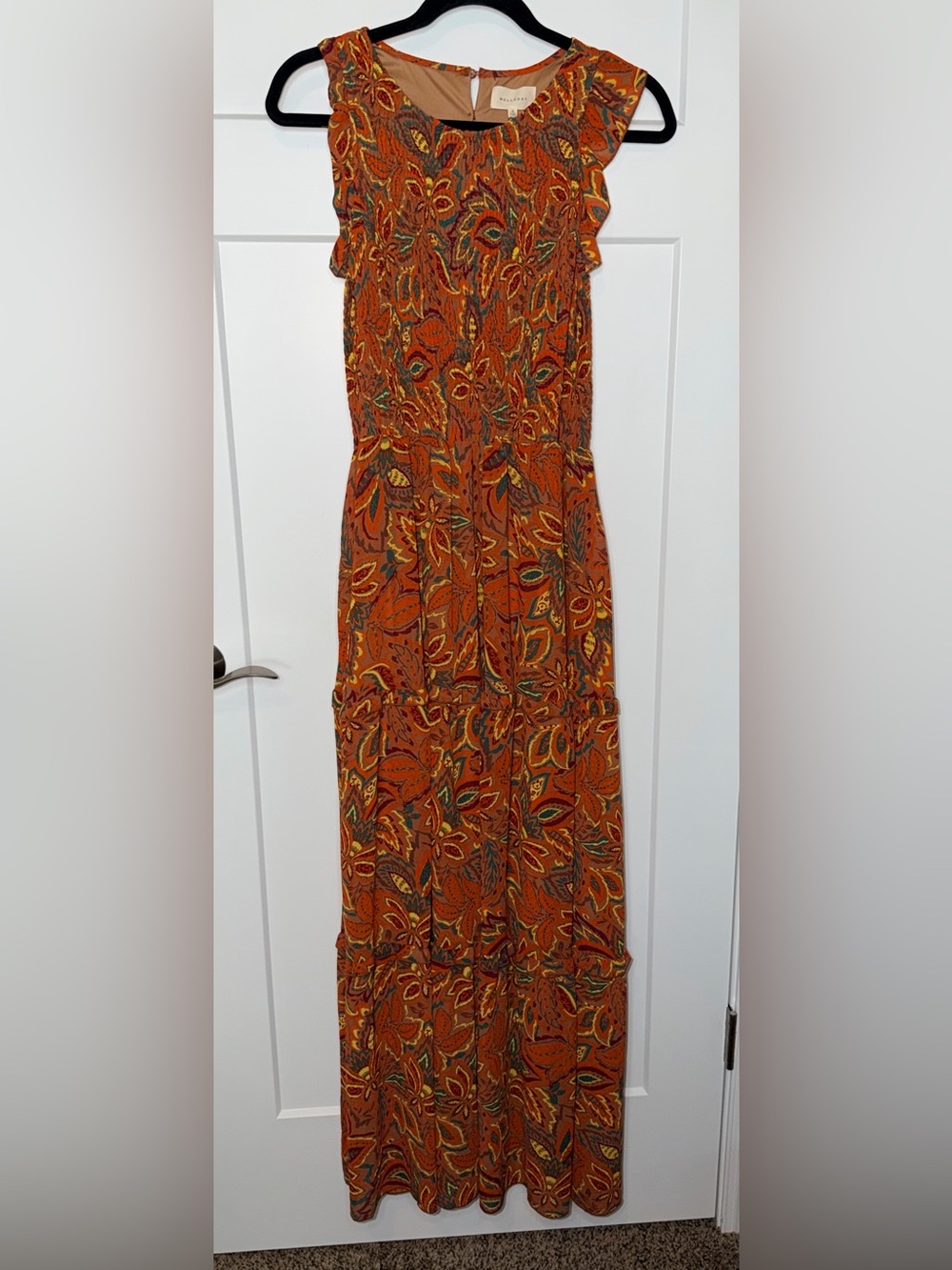 NWT Melloday Earthtone Floral Smocked Ruffle Tiered Maxi Dress